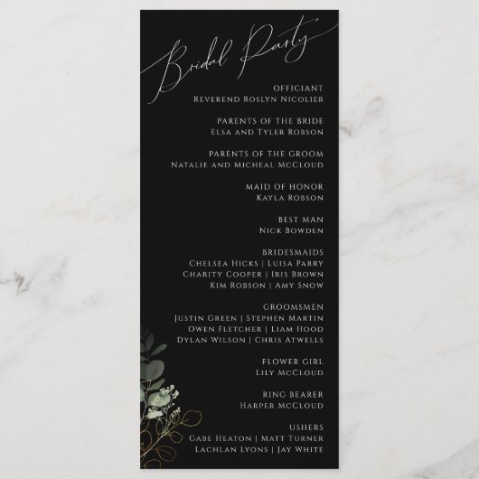 Programme Verdure et or | Mariage noir (Dos)