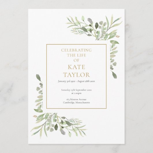 Programme Verdure Foliage Funérailles Mémorial Ordre de serv (Devant)