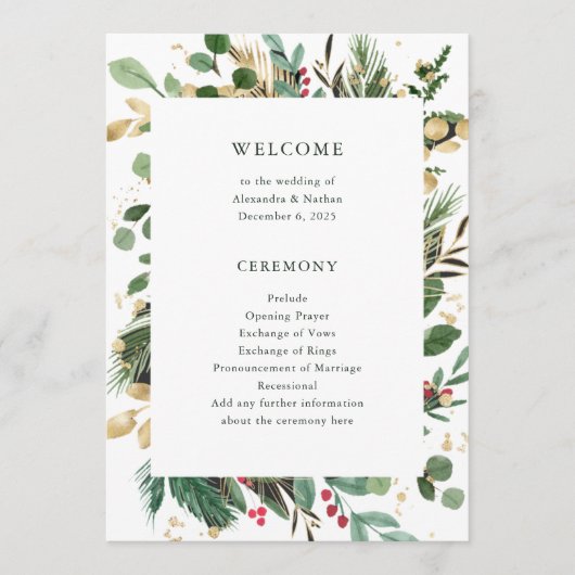 Programme Vert doré blanc | Mariage de vacances (Devant)