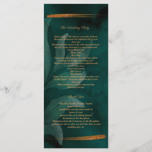 Programme vert émeraude moderne et feuille (Dos)