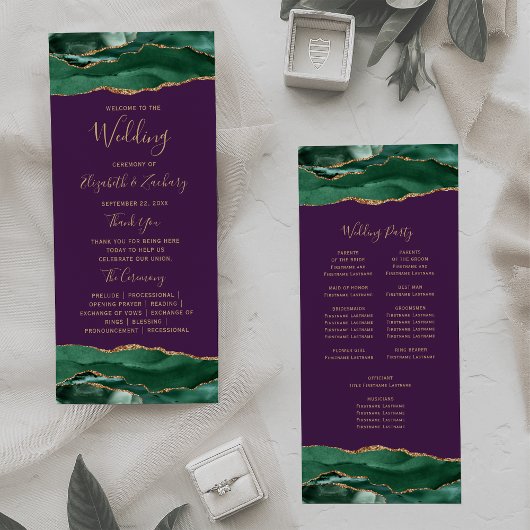 Programme Vert émeraude or agate violet mariage