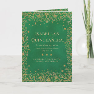 Programme Vert émeraude Or floral Quinceañera