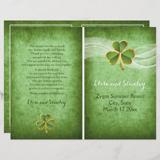 Programme vert mariage de trèfle et voile irlandai (Devant / Derrière)