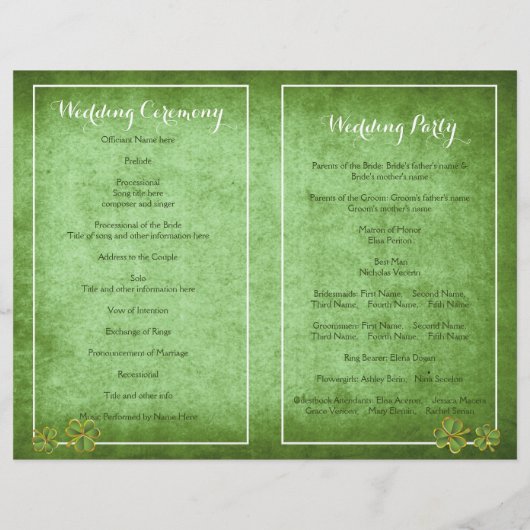 Programme vert mariage de trèfle et voile irlandai (Dos)