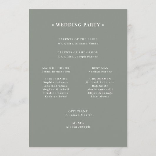 Programme Vert sage | Accueil Mariage Luxe Classique (Dos)