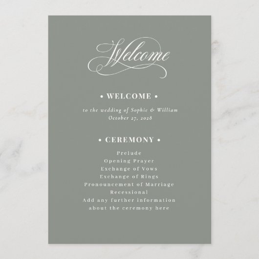 Programme Vert sage | Accueil Mariage Luxe Classique (Devant)