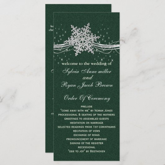 Programme vert Silver Snowflakes durée du mariage (Devant / Derrière)