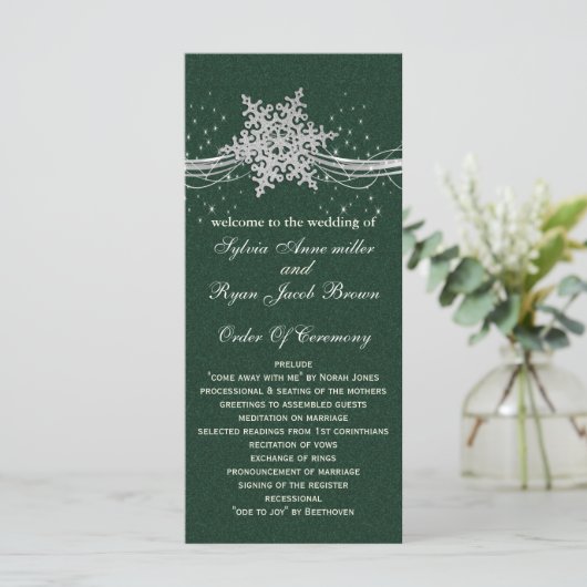 Programme vert Silver Snowflakes durée du mariage (Debout devant)
