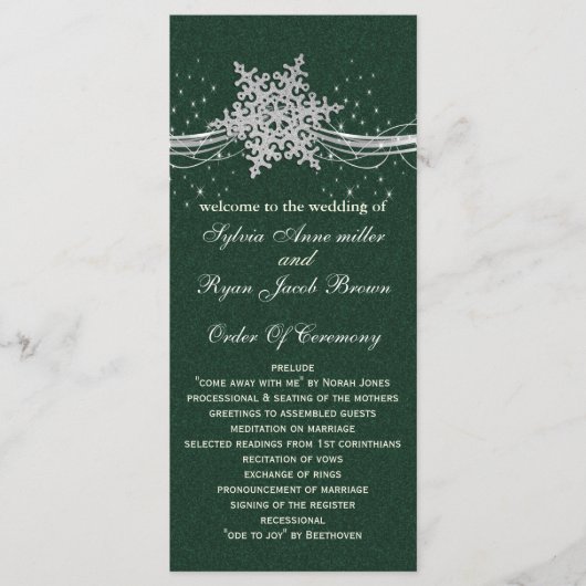 Programme vert Silver Snowflakes durée du mariage (Devant)