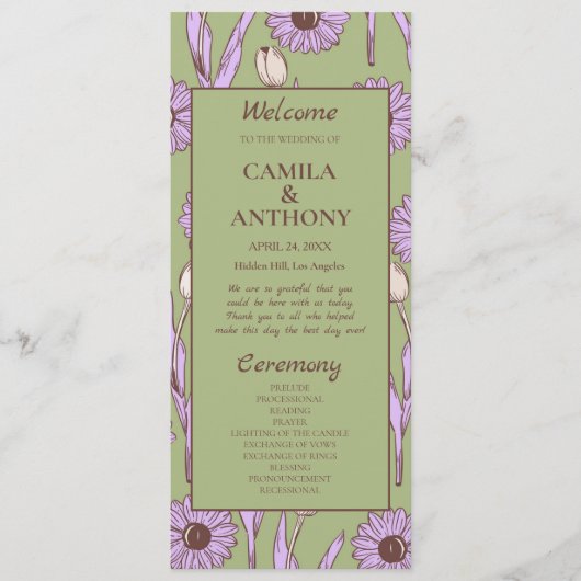 Programme Vert violet rétro Y2K Funky Hippie Flower Motif (Devant)