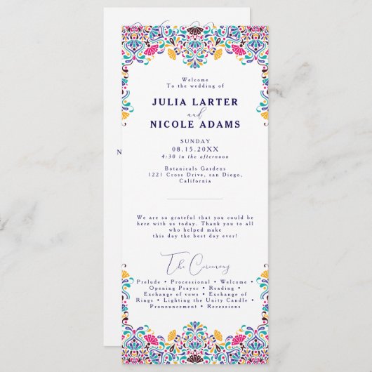 Programme Vibrant mexicaine Fiesta Style Mariage arc-en-ciel (Devant / Derrière)