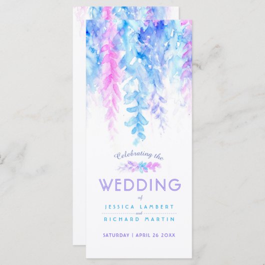 Programme Vignes mariages en cascade aquarelle violet bleu (Devant / Derrière)