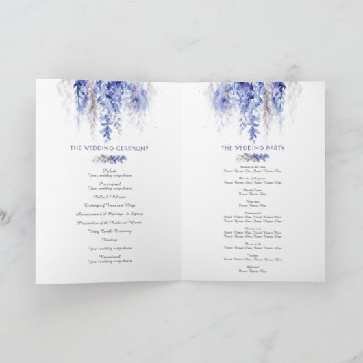 Programme Vin cascade aquarelle bleu gris blanc mariage (Intérieur)