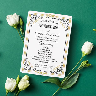 Programme Vintage Art Déco Elégant Black White Gold Mariage