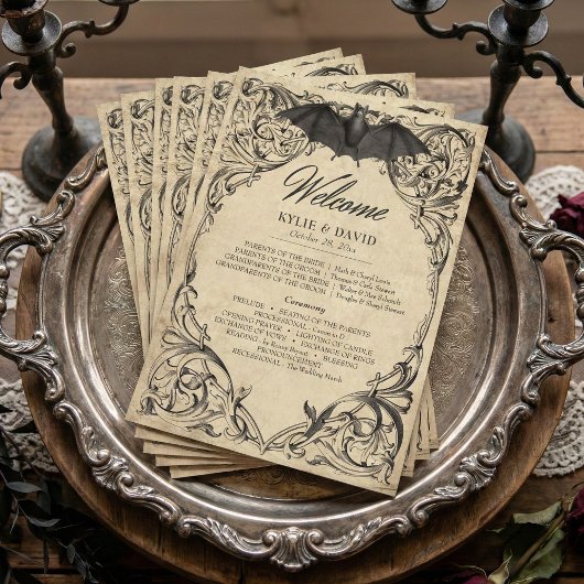 Programme Vintage Bat Until Death Black Parchment Wedding