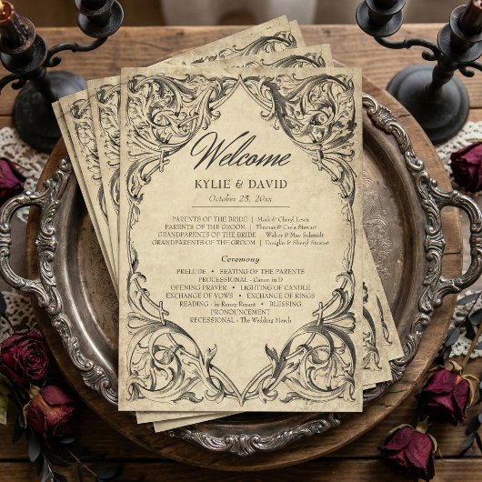Programme Vintage Bat Until Death Black Parchment Wedding
