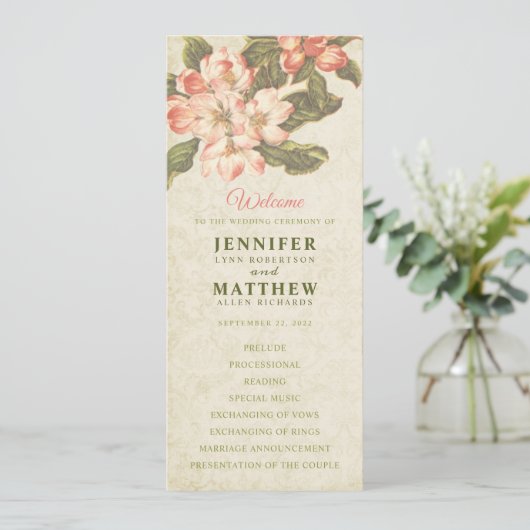 Programme vintage de mariage Apple Blossom (Debout devant)