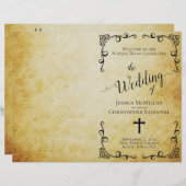 Programme vintage de mariage catholique parchemin (Devant / Derrière)