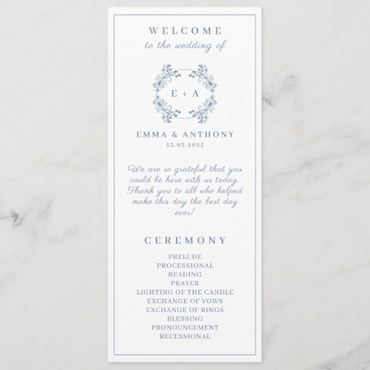 Programme Vintage de mariage de Monogramme (Devant)