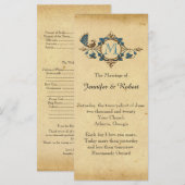 Programme vintage de mariage de monogramme de paon (Devant / Derrière)