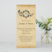 Programme vintage de mariage de monogramme de paon (Debout devant)