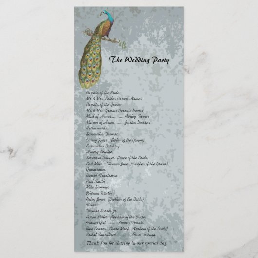 Programme vintage de mariage d'oiseaux (Dos)