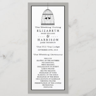 Programme vintage de mariage d'oiseaux cardiaques