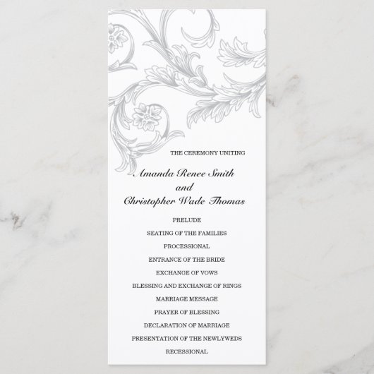 Programme vintage de mariage Filigree (Devant)