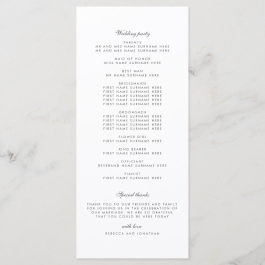 Programme vintage de mariage floral (Dos)