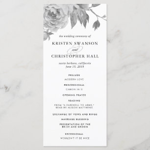 Programme vintage de mariage floral noir et blanc