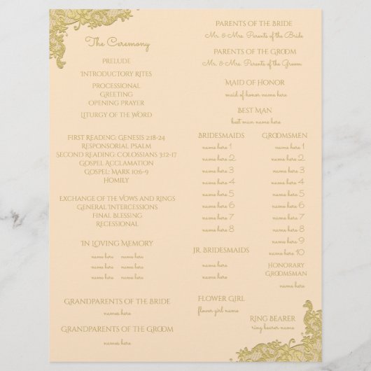 Programme vintage de mariage Gold (Dos)