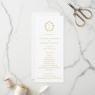 Programme vintage de mariage Monogram Gold Crest