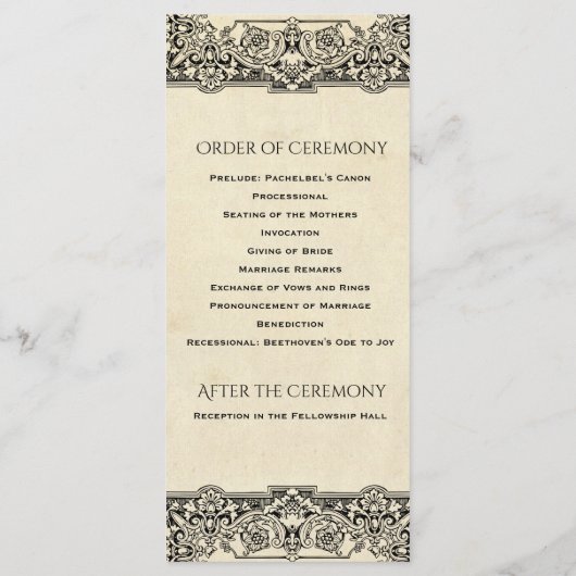 Programme vintage de mariage organisé (Dos)