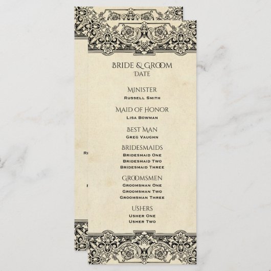 Programme vintage de mariage organisé (Devant / Derrière)