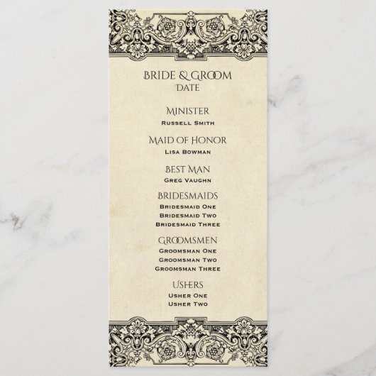 Programme vintage de mariage organisé (Devant)