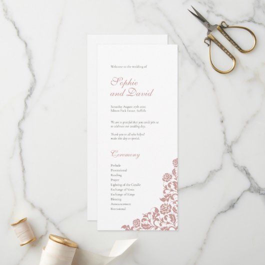 Programme Vintage Dusty Rose Mariage en dentelle rose (Devant/Arrière en situation)