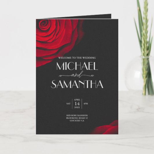 Programme Vintage écarlate rouge rose pétale mariage (Devant)