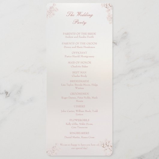 Programme Vintage Elegant Pearl Romance Mariage (Dos)