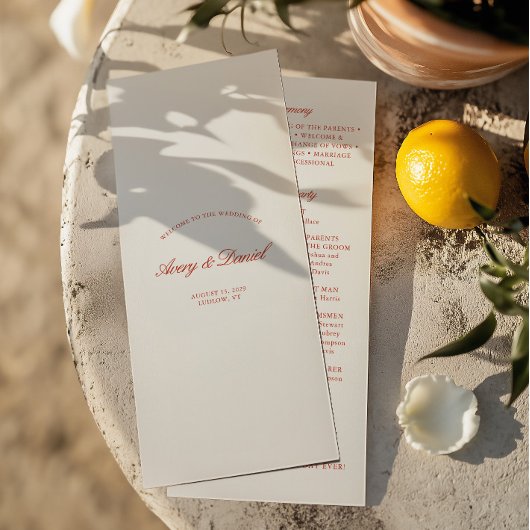 Programme Vintage Elegant Red & Ivory Mariage cérémonie