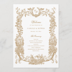 Programme Vintage Floral Vins à cadre Toile Mariage or