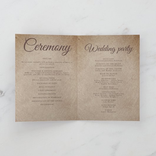 Programme Vintage papier rustique brun montagnes mariage (Intérieur)