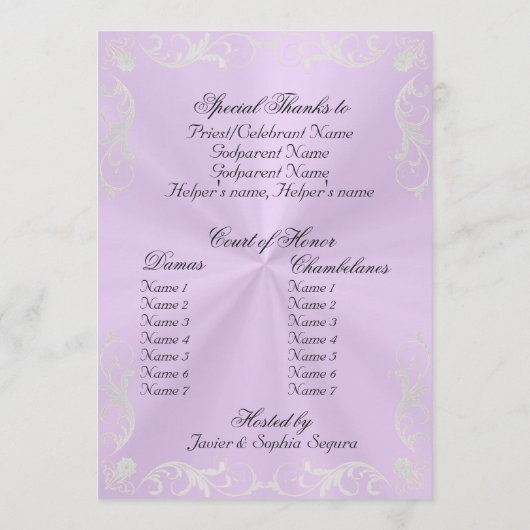 Programme Vintage Quinceanera Program - Lavender/Silver (Dos)