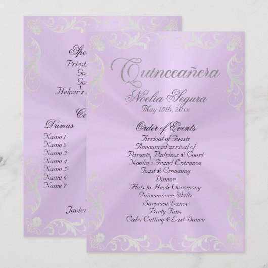Programme Vintage Quinceanera Program - Lavender/Silver (Devant / Derrière)