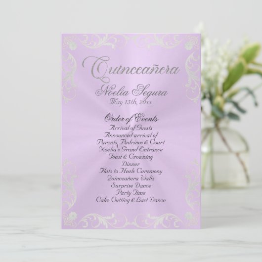 Programme Vintage Quinceanera Program - Lavender/Silver (Debout devant)