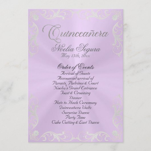 Programme Vintage Quinceanera Program - Lavender/Silver (Devant)