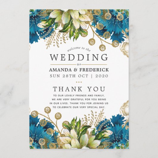 Programme Vintage Turquoise et Gold Shabby-Chic Mariage (Devant)