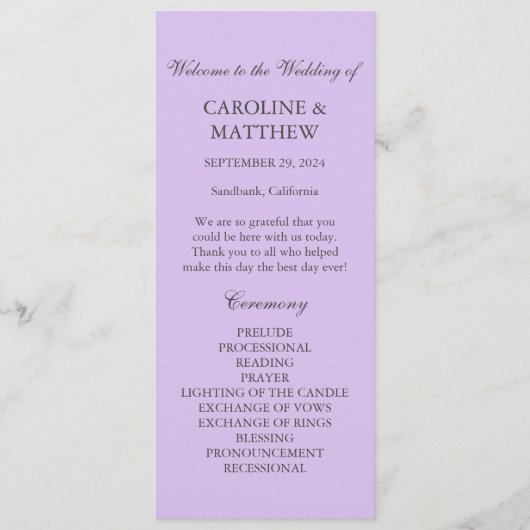 Programme Violet violet violet simple Mariage moderne (Devant)