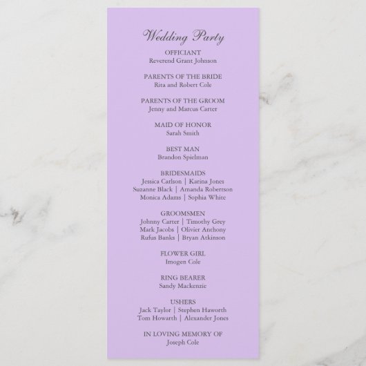 Programme Violet violet violet simple Mariage moderne (Dos)