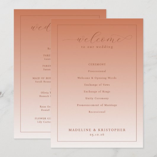 Programme Warm Peach Wedding Ceremony Program (Devant / Derrière)