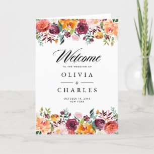 Programme Watercolor Automne Blooms Cérémonie Mariage Livret